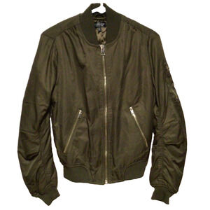 TOPSHOP Olive Green Military Bomber Jacket Size 2 US / 34 EUR Zip-Up Style